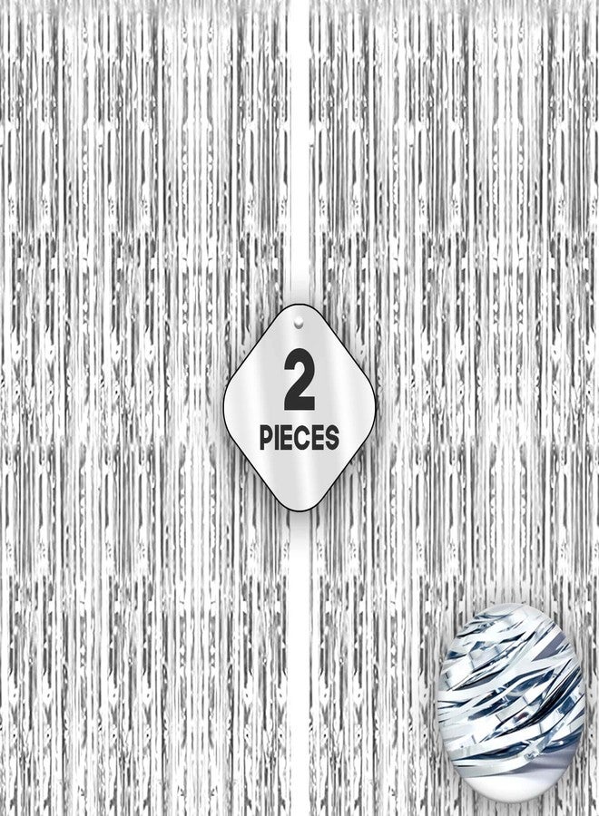 Hemito 2 Pcs 3ftx6ft Party Foil Curtain for Birthday, Anniversary, Baby Shower Party Decoration (Silver, Pack of 2) - Image 1